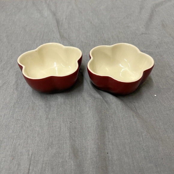 (2) Denby Flower Individual Mini Casserole Dish Cherry Red Discontinued Ramekin - Picture 1 of 11
